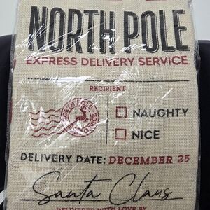 Festive North Pole Burlap Sack - Red and Black